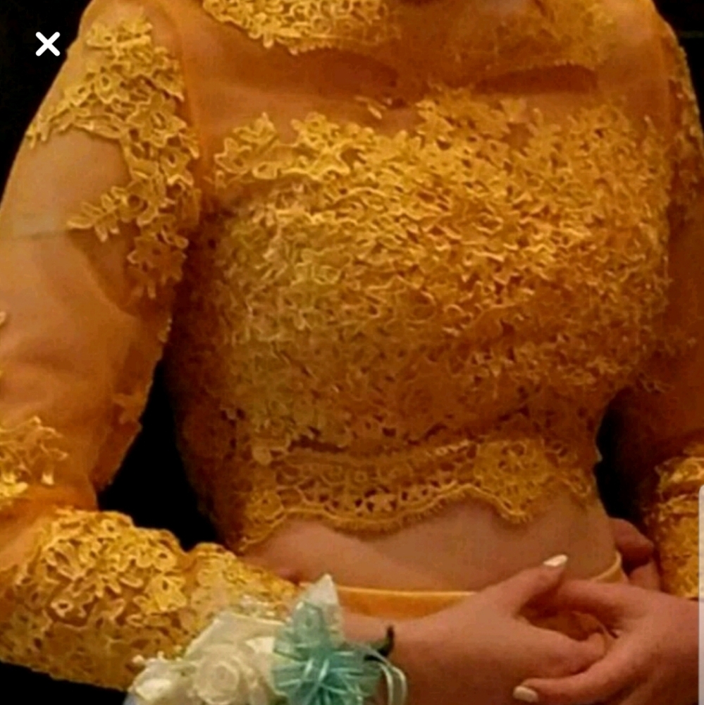 2 piece gold prom dress